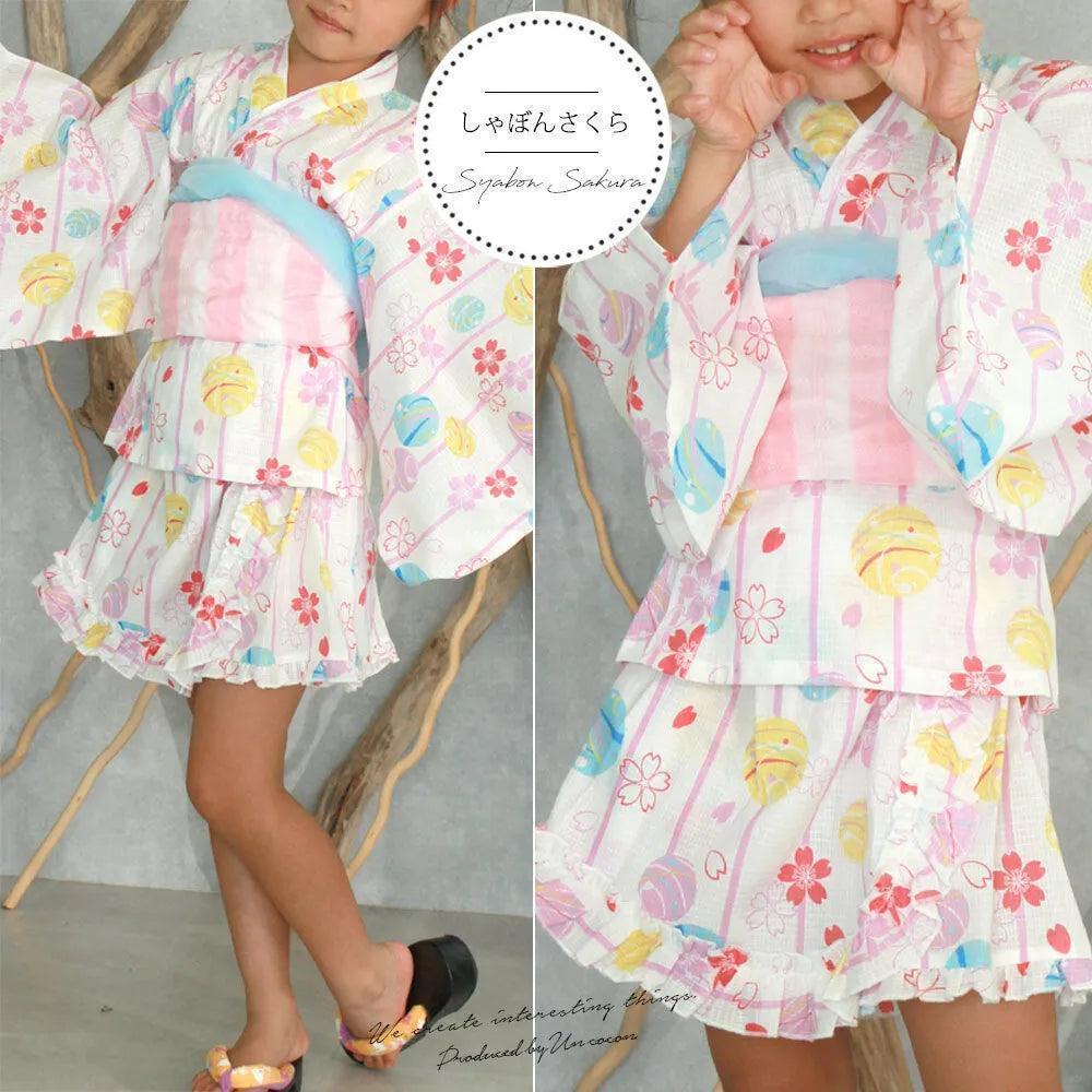 [現貨] 日本直送Unicocon 女童粉紅櫻花日本和服浴衣套裝 - BB Dressup