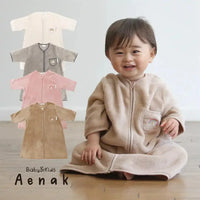 [現貨] 日本直送Aenak 初生嬰兒長袖保暖睡衣/居家服 (白色/淺啡/粉紅/灰色) 50-70cm - BB Dressup