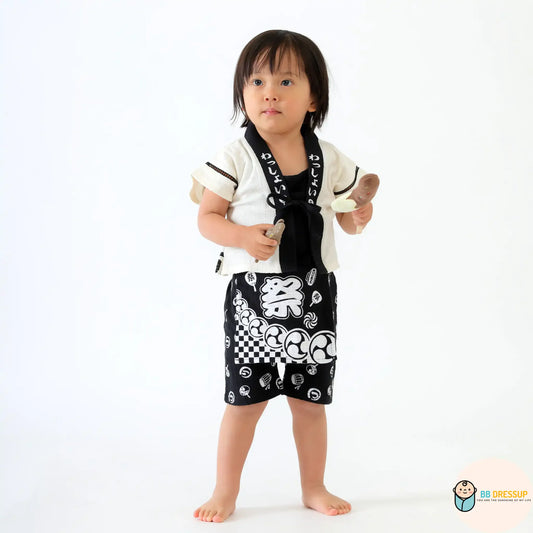 [現貨] 日本直送 Aenak 嬰兒黑色日本祭和服浴衣BB衫套裝 (80-95cm) - BB Dressup
