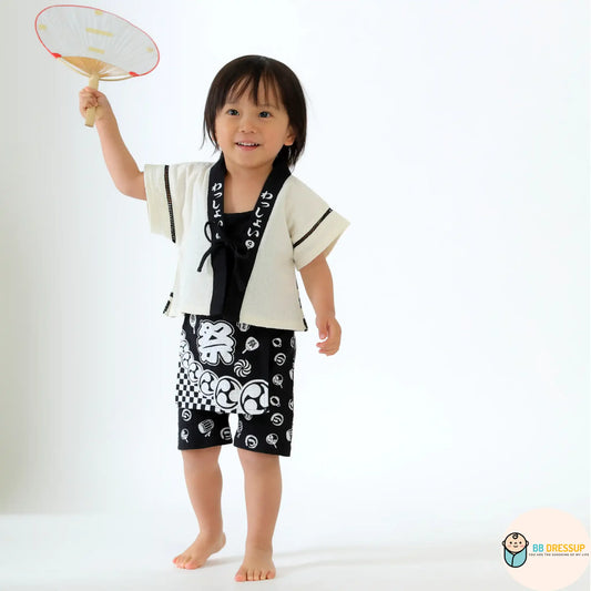 [現貨] 日本直送 Aenak 嬰兒黑色日本祭和服浴衣BB衫套裝 (80-95cm) - BB Dressup