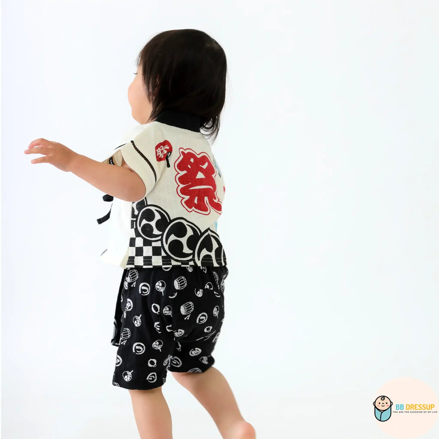 [現貨] 日本直送 Aenak 嬰兒黑色日本祭和服浴衣BB衫套裝 (80-95cm) - BB Dressup