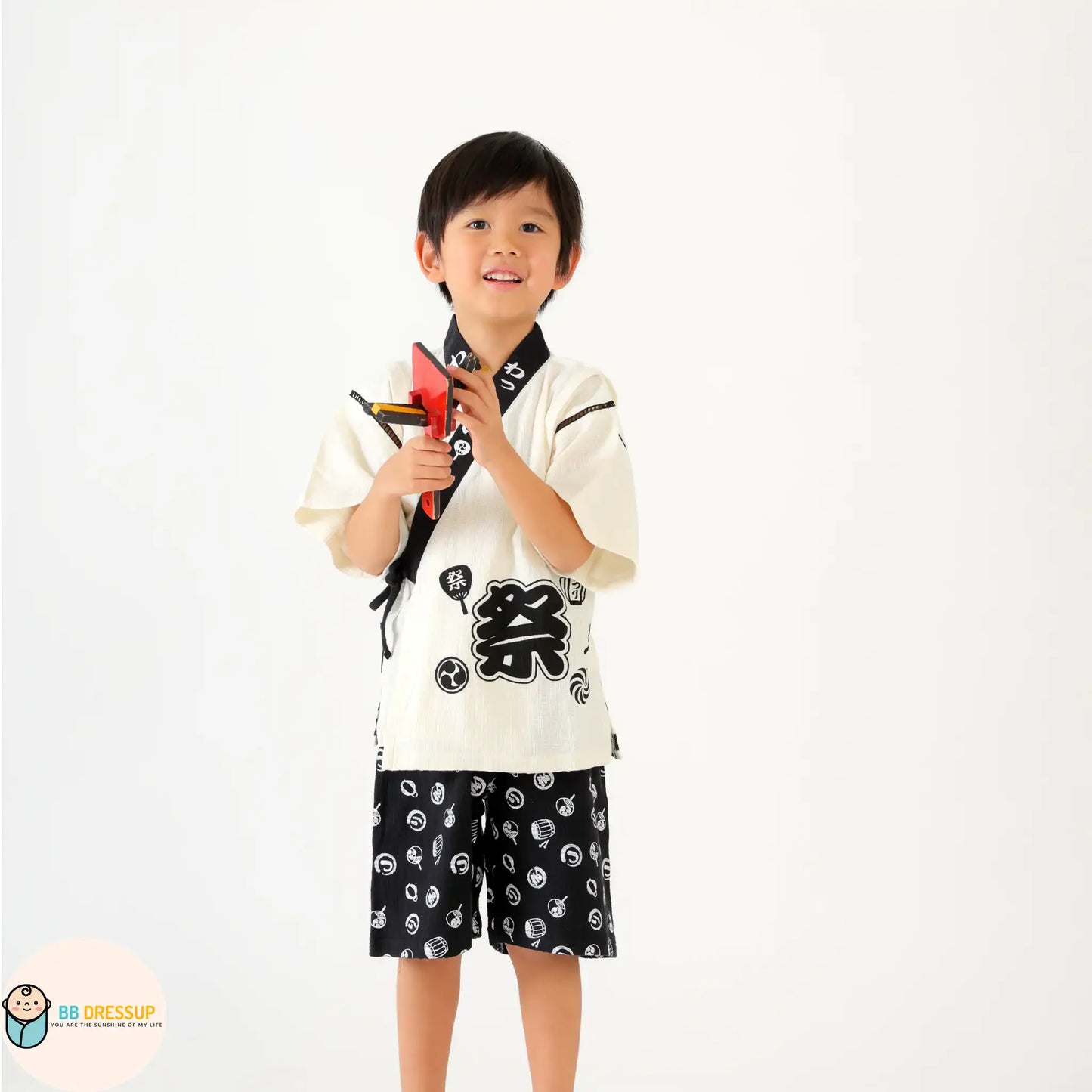 [現貨] 日本直送 Aenak 童裝黑色日本祭和服浴衣套裝 (100-120cm) - BB Dressup