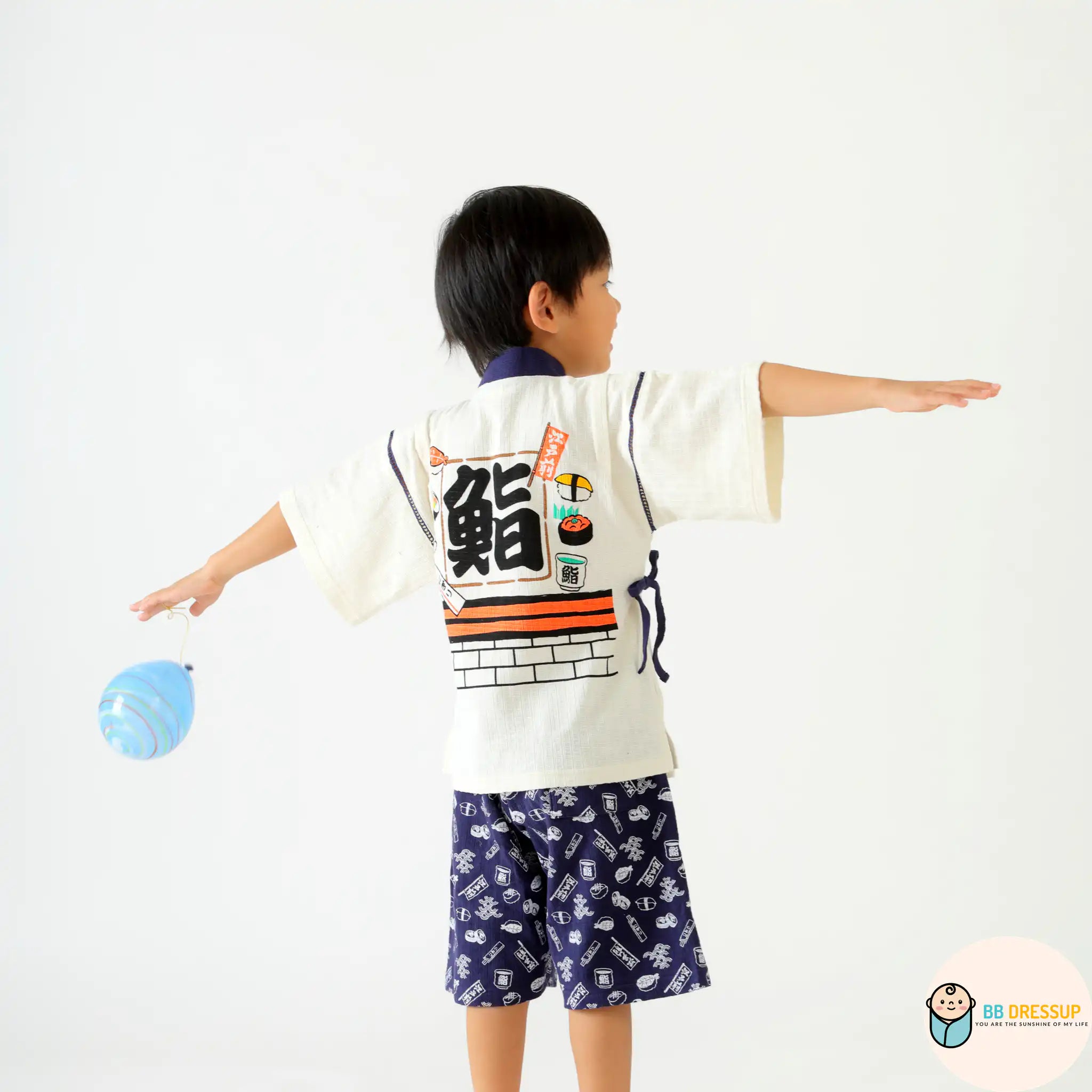 [現貨] 日本直送 Aenak 童裝藍色鮨造型和服浴衣套裝 - BB Dressup