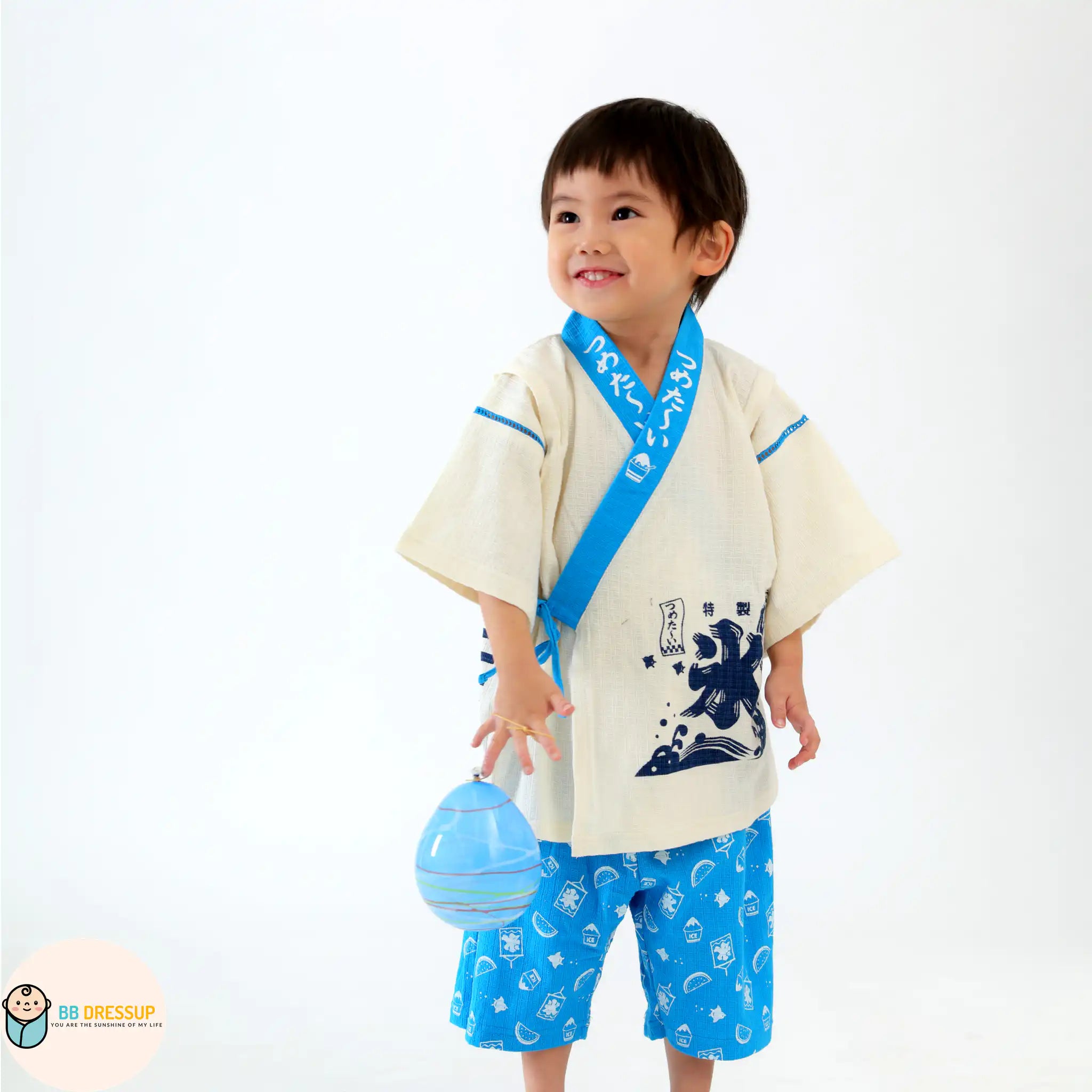 [現貨] 日本直送 Aenak 童裝粉藍色冰紋和服浴衣套裝 - BB Dressup