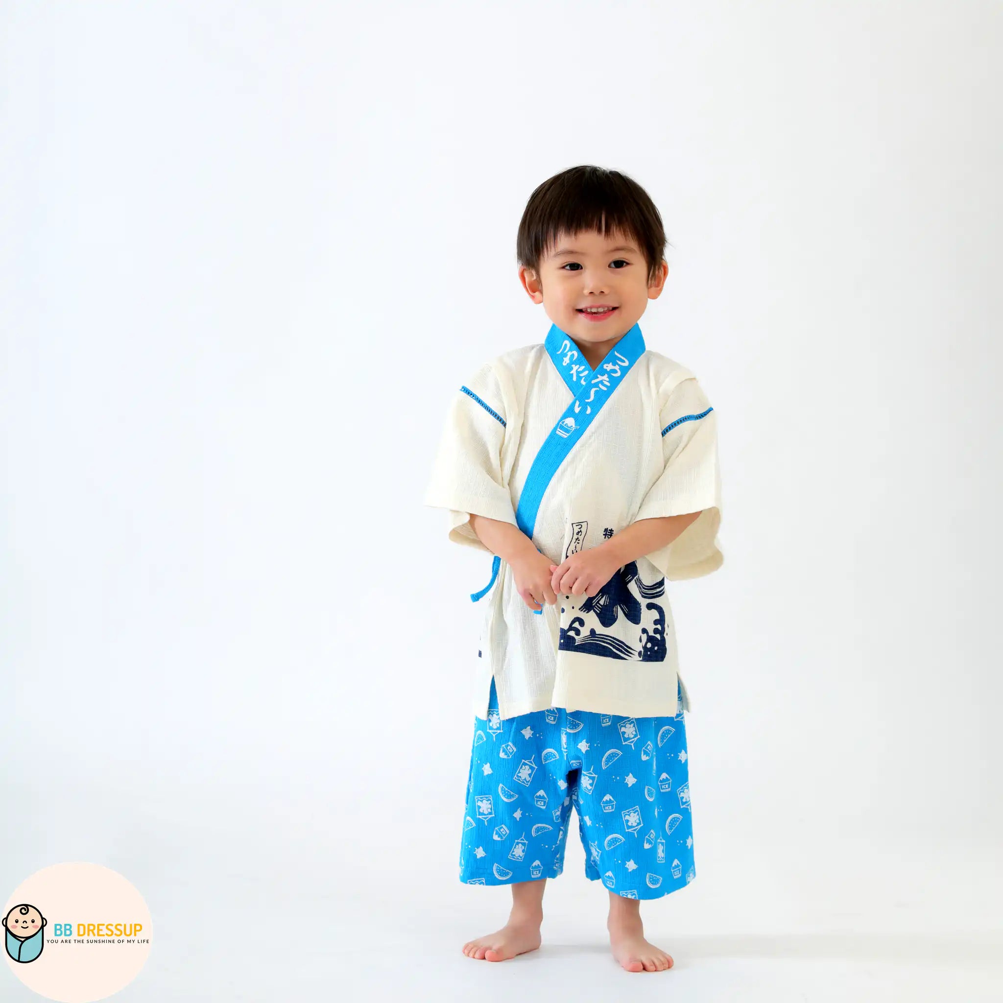 [現貨] 日本直送 Aenak 童裝粉藍色冰紋和服浴衣套裝 - BB Dressup