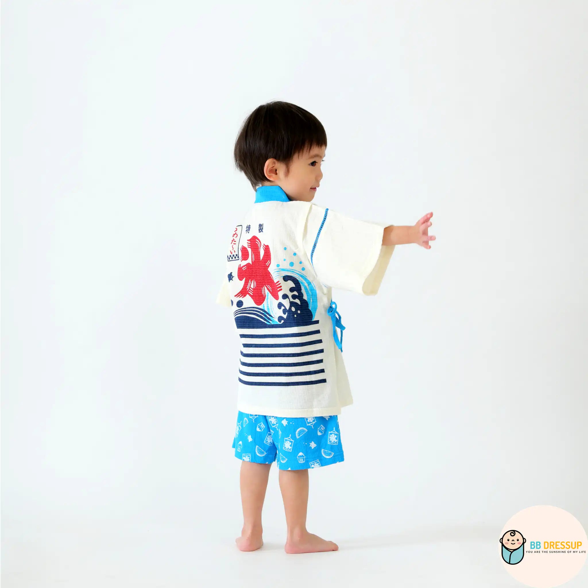 [現貨] 日本直送 Aenak 童裝粉藍色冰紋和服浴衣套裝 - BB Dressup