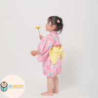 [現貨] 日本直送 Aenak 嬰兒深紅色繡花球日本和服浴衣連腰帶套裝 (80-100cm) - BB Dressup