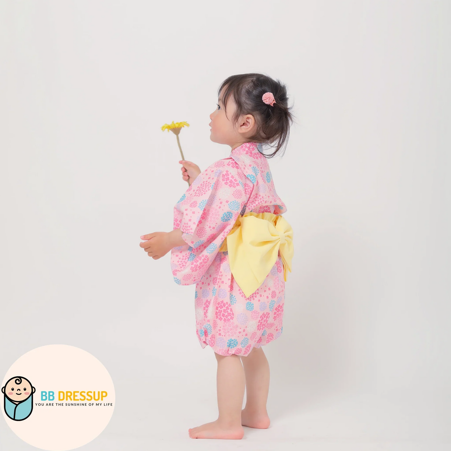 [現貨] 日本直送 Aenak 嬰兒深紅色繡花球日本和服浴衣連腰帶套裝 (80-100cm) - BB Dressup