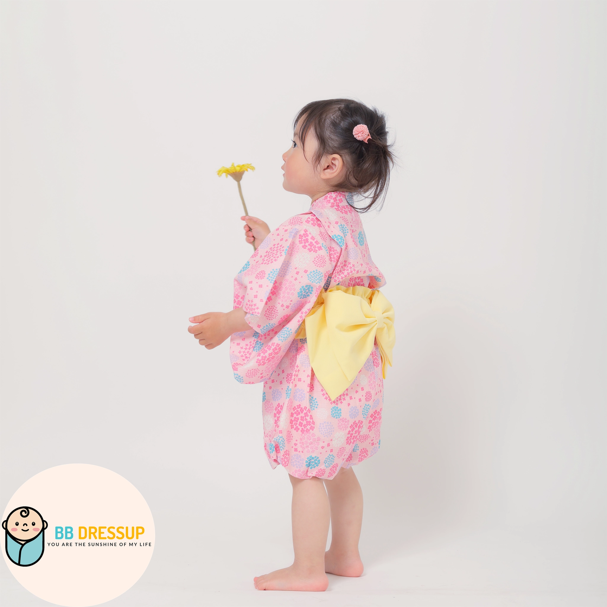 [現貨] 日本直送 Aenak 嬰兒深紅色繡花球日本和服浴衣連腰帶套裝 (80-100cm) - BB Dressup