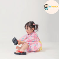 [現貨] 日本直送 Aenak 嬰兒深紅色繡花球日本和服浴衣連腰帶套裝 (80-100cm) - BB Dressup