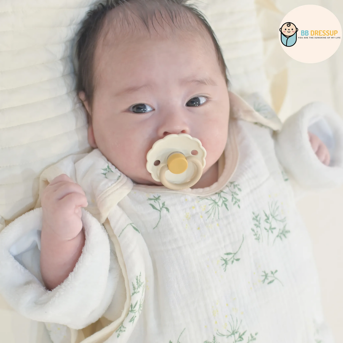 Aenak 白色小花四層棉紗防踢睡袋