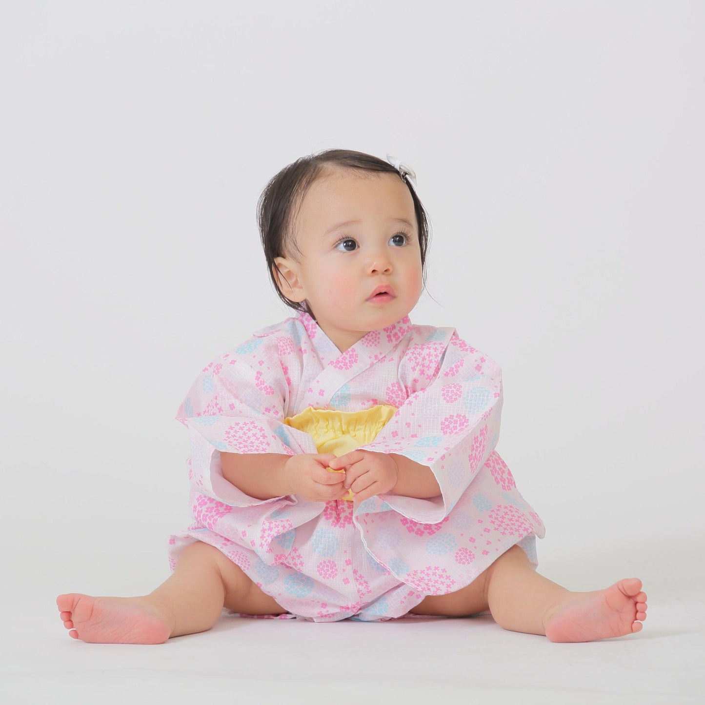 [現貨] 日本直送 Aenak 嬰兒粉紅色繡花球日本和服浴衣連腰帶套裝 - BB Dressup