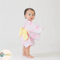 [現貨] 日本直送 Aenak 嬰兒粉紅色繡花球日本和服浴衣連腰帶套裝 - BB Dressup