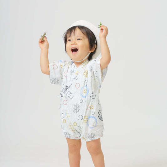 [現貨] 日本直送 Aenak 嬰兒白色Kiriko Maru日本和服浴衣連身衣 - BB Dressup