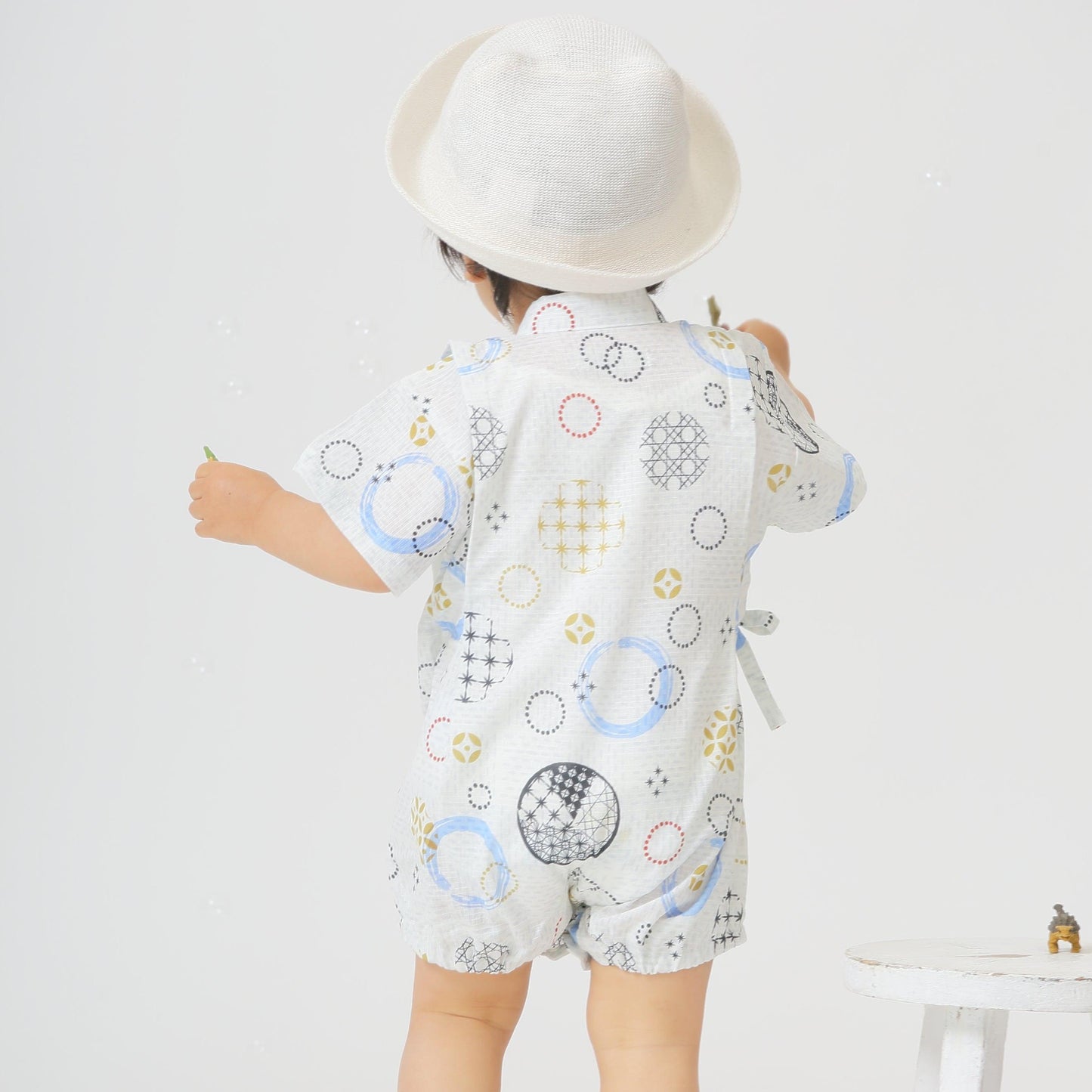 [現貨] 日本直送 Aenak 嬰兒白色Kiriko Maru日本和服浴衣連身衣 - BB Dressup