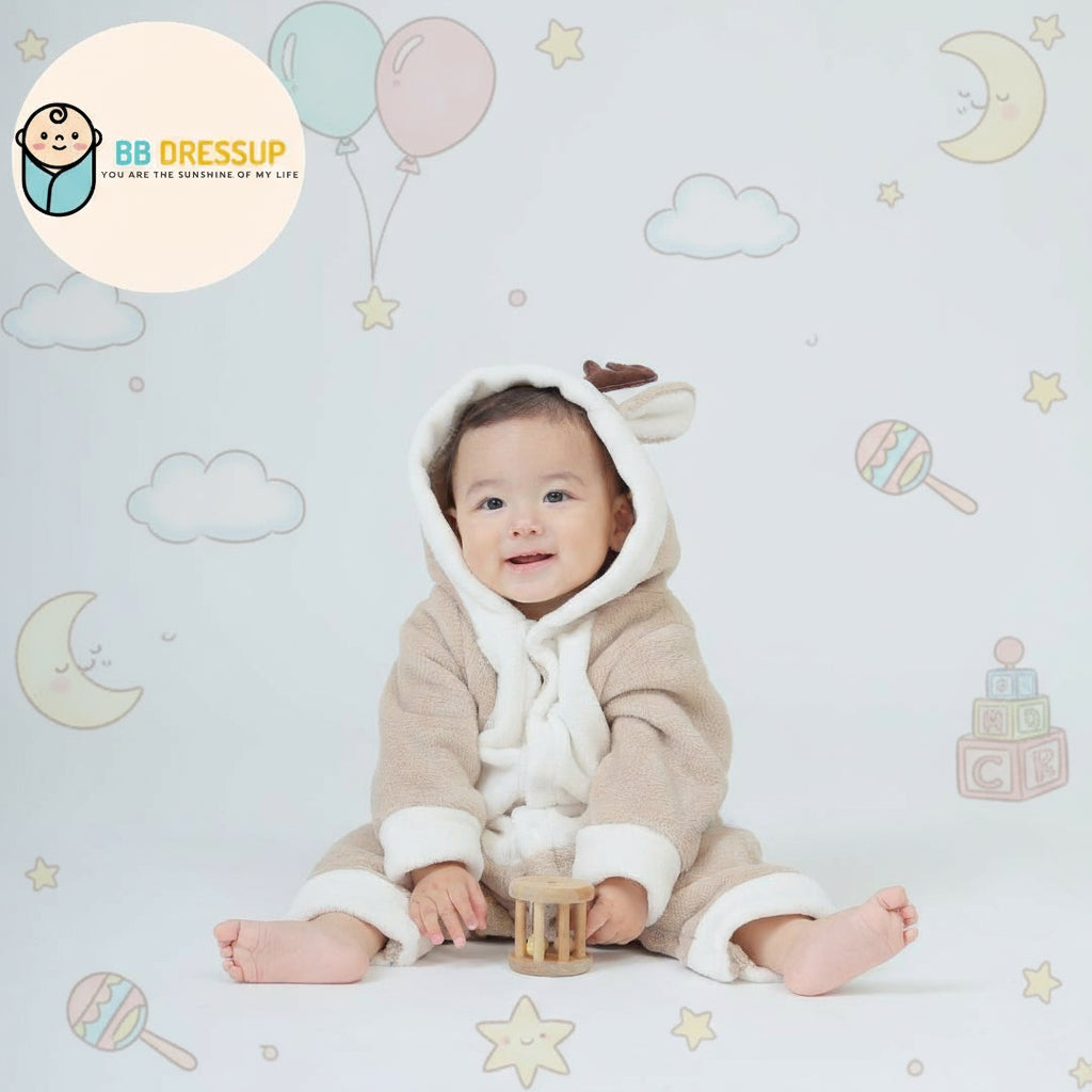 [現貨] 日本直送Aenak 初生嬰兒淺啡鹿仔造型連身衣 (60-90cm) - BB Dressup