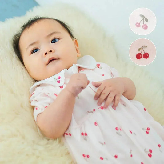 [現貨] 日本直送 Aenak 初生嬰兒粉紅色櫻桃嬰兒連身衣/居家服 - BB Dressup