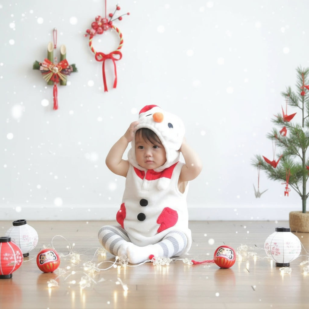 [現貨] 日本直送Aenak 初生嬰兒雪人連身衣連帽套裝 (70-80cm) - BB Dressup