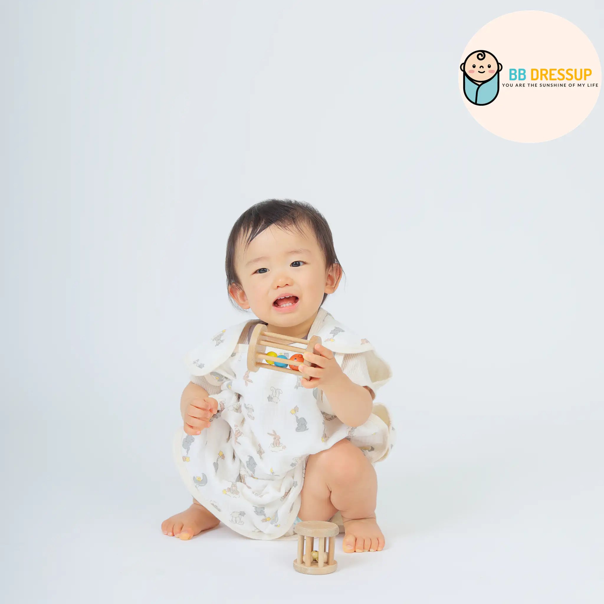 [現貨] 日本直送 Aenak 四層棉紗白色動物初生嬰兒背心防踢睡袋 - BB Dressup