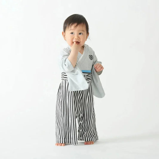 [現貨] 日本直送 Aenak 男童裝 灰色HAKAMA 日本和服嬰兒連身衣 (90cm) - BB Dressup
