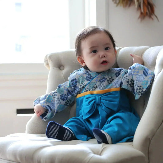 [現貨] 日本直送 Aenak 男童裝 寶石綠色圓形印花 日本和服連身衣 (60-90cm) - BB Dressup
