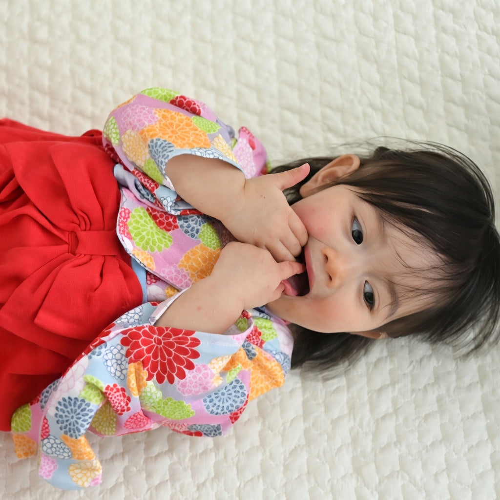 [現貨] 日本直送 Aenak 女童裝 紅色菊花 日本和服連身衣 (60-90cm) - BB Dressup