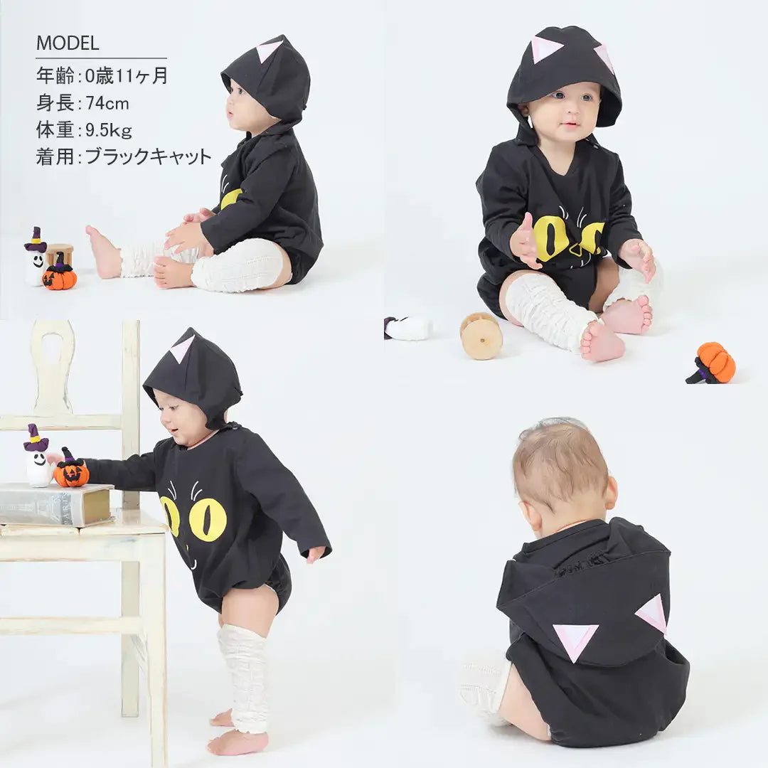 [現貨] 日本直送 Aenak 嬰兒萬聖節黑貓造型長袖連身衣 - BB Dressup