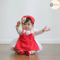[現貨] 日本直送 Aenak 嬰兒菊花和服風格紅色圍裙/口水肩 - BB Dressup