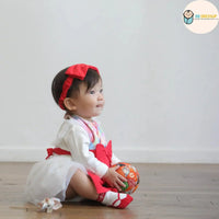 [現貨] 日本直送 Aenak 嬰兒菊花和服風格紅色圍裙/口水肩 - BB Dressup