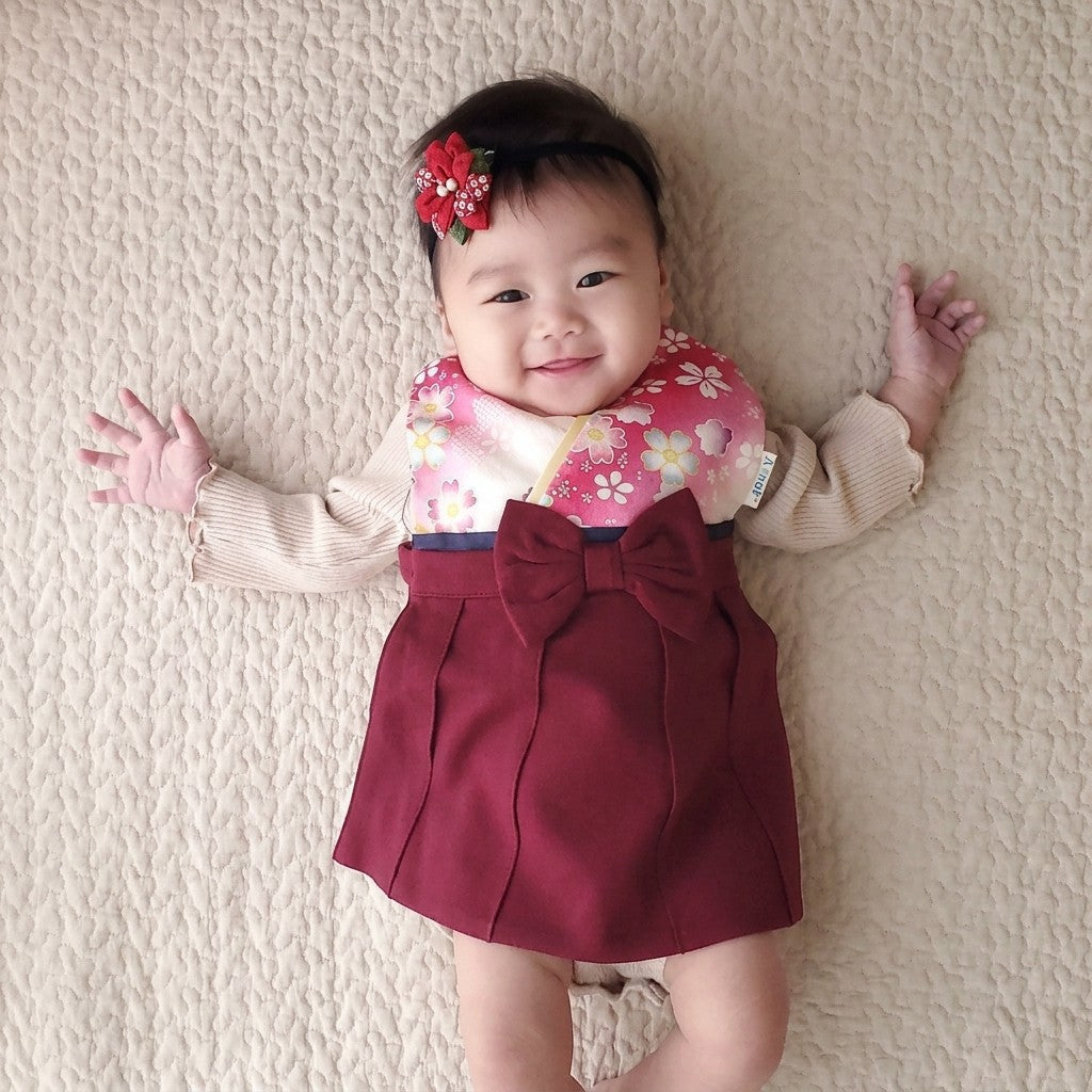 Aenak 日本品牌 嬰兒和服風格紅色圍裙口水肩