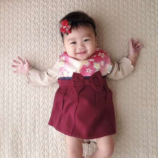 Aenak 日本品牌 嬰兒和服風格紅色圍裙口水肩