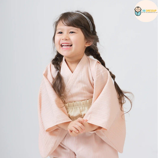 [現貨] 日本直送 Aenak 男女童粉色和服浴衣連腰帶套裝 - BB Dressup