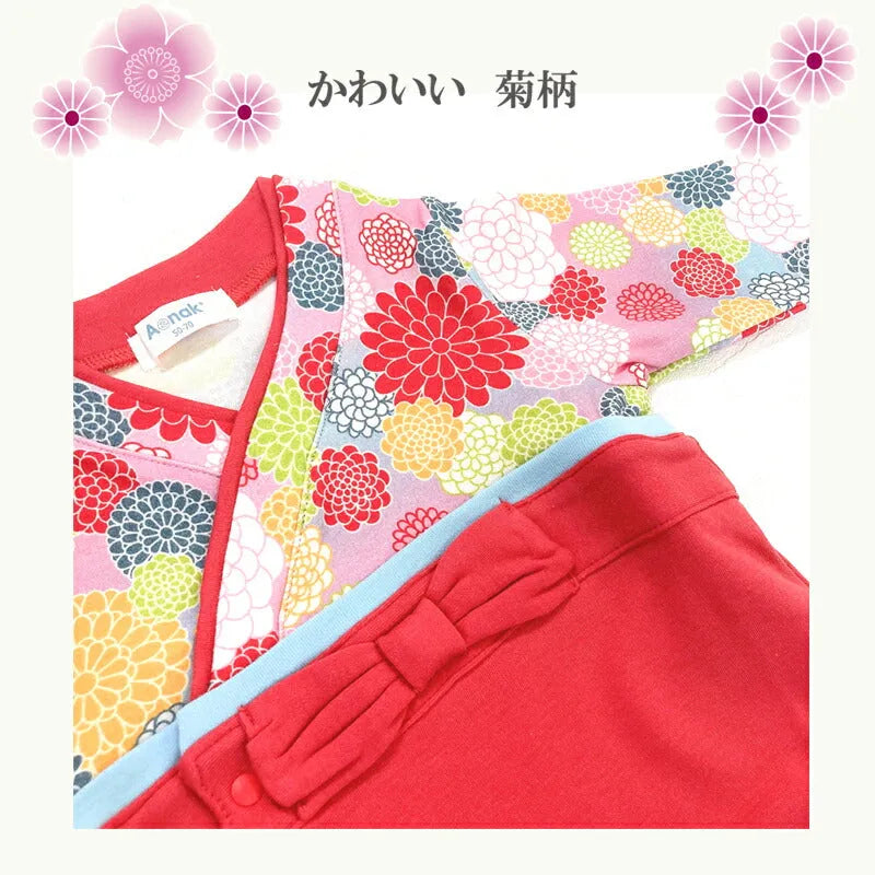 [現貨] 日本直送 Aenak 紅色菊花圖案 日本和服嬰兒連身衣 - BB Dressup