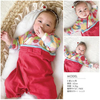[現貨] 日本直送 Aenak 紅色菊花圖案 日本和服嬰兒連身衣 (50~70cm) - BB Dressup