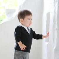 [現貨] 日本直送 Aenak 初生嬰兒 黑色V領恤衫/西褲套裝 (80-110cm) - BB Dressup