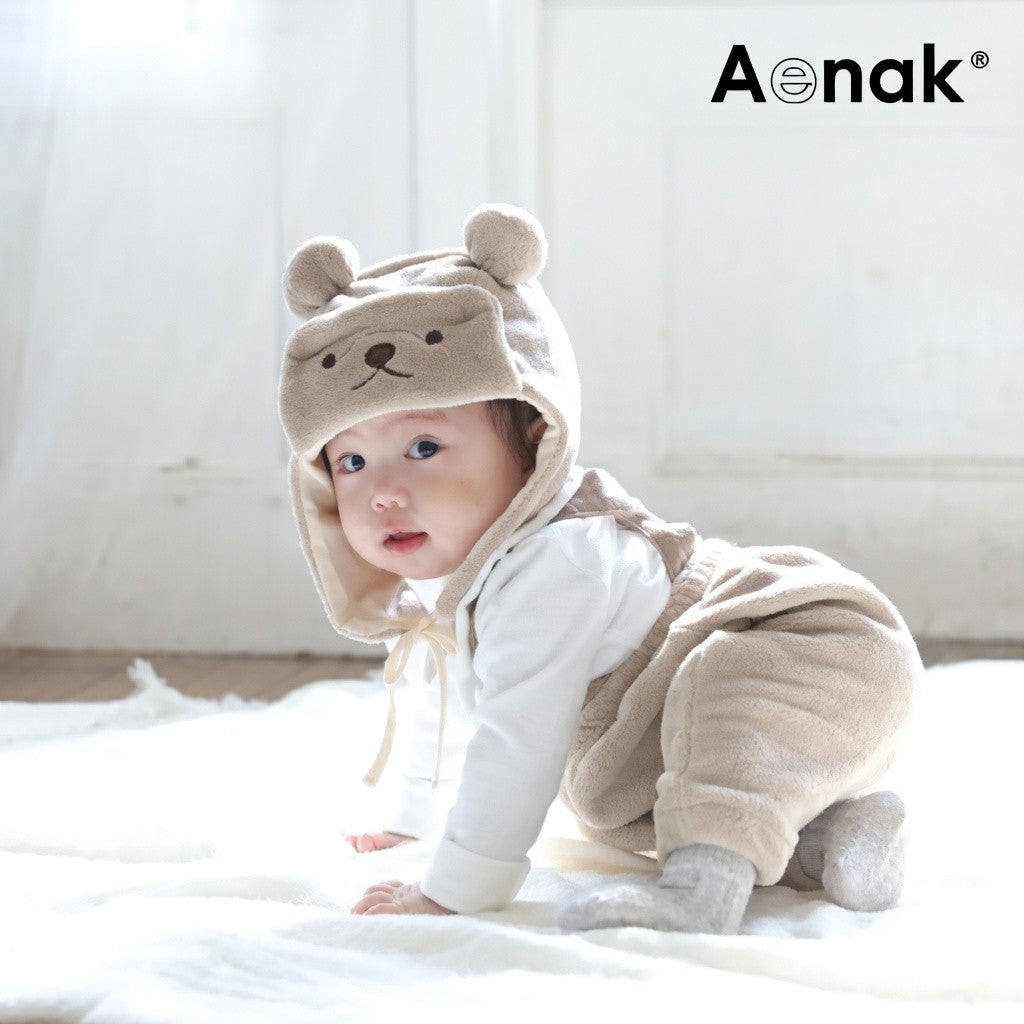 [現貨] 日本直送 Aenak 初生嬰兒 棕色毛毛 吊帶長褲 (60-90cm) - BB Dressup