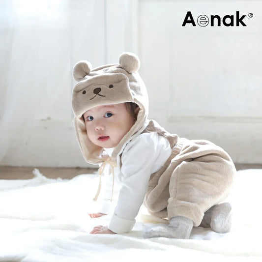 [現貨] 日本直送 Aenak 初生嬰兒 棕色毛毛 吊帶長褲 (60-90cm) - BB Dressup