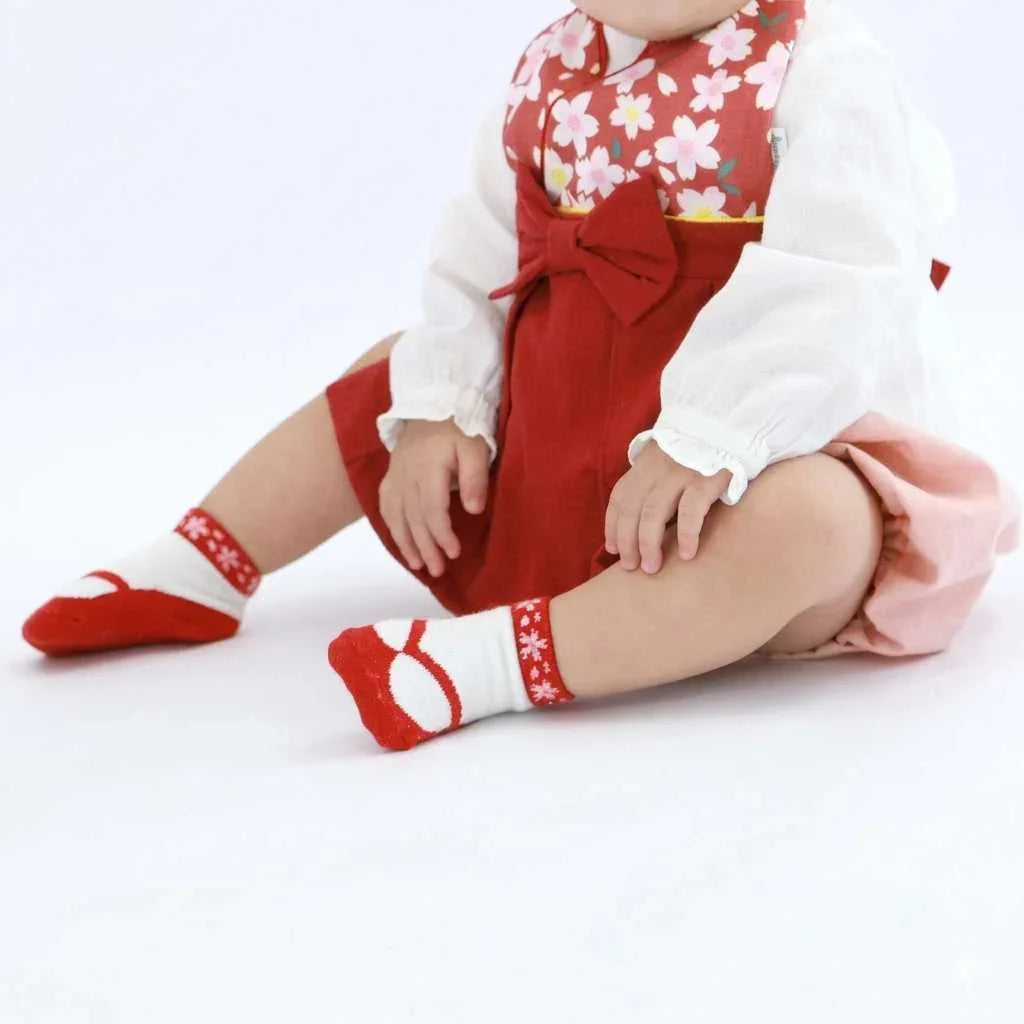 [現貨] 日本製 Aenak 初生嬰兒日式分趾造型嬰兒襪 7−9cm (紅/粉紅) - BB Dressup