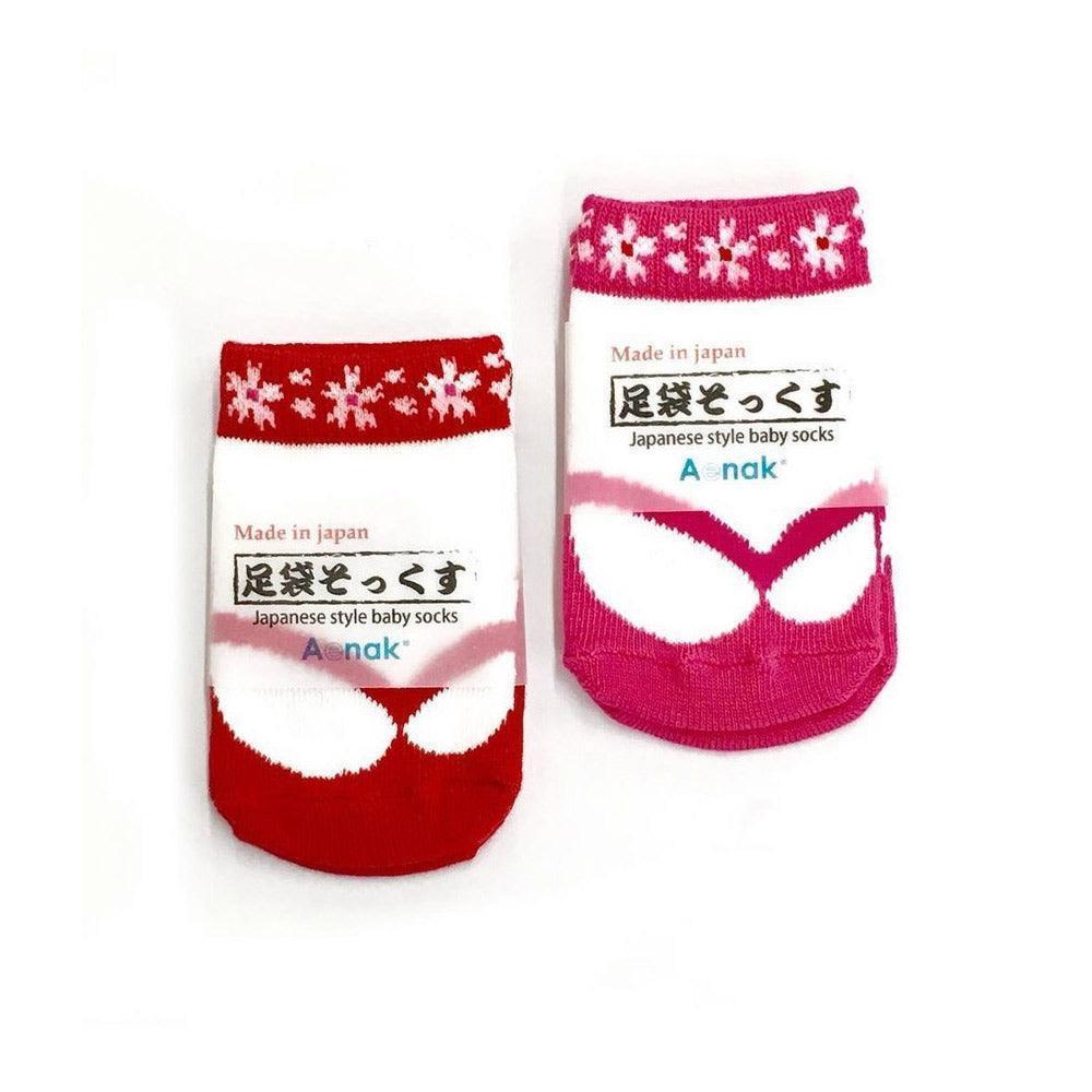 [現貨] 日本製 Aenak 初生嬰兒日式分趾造型嬰兒襪 7−9cm (紅/粉紅) - BB Dressup