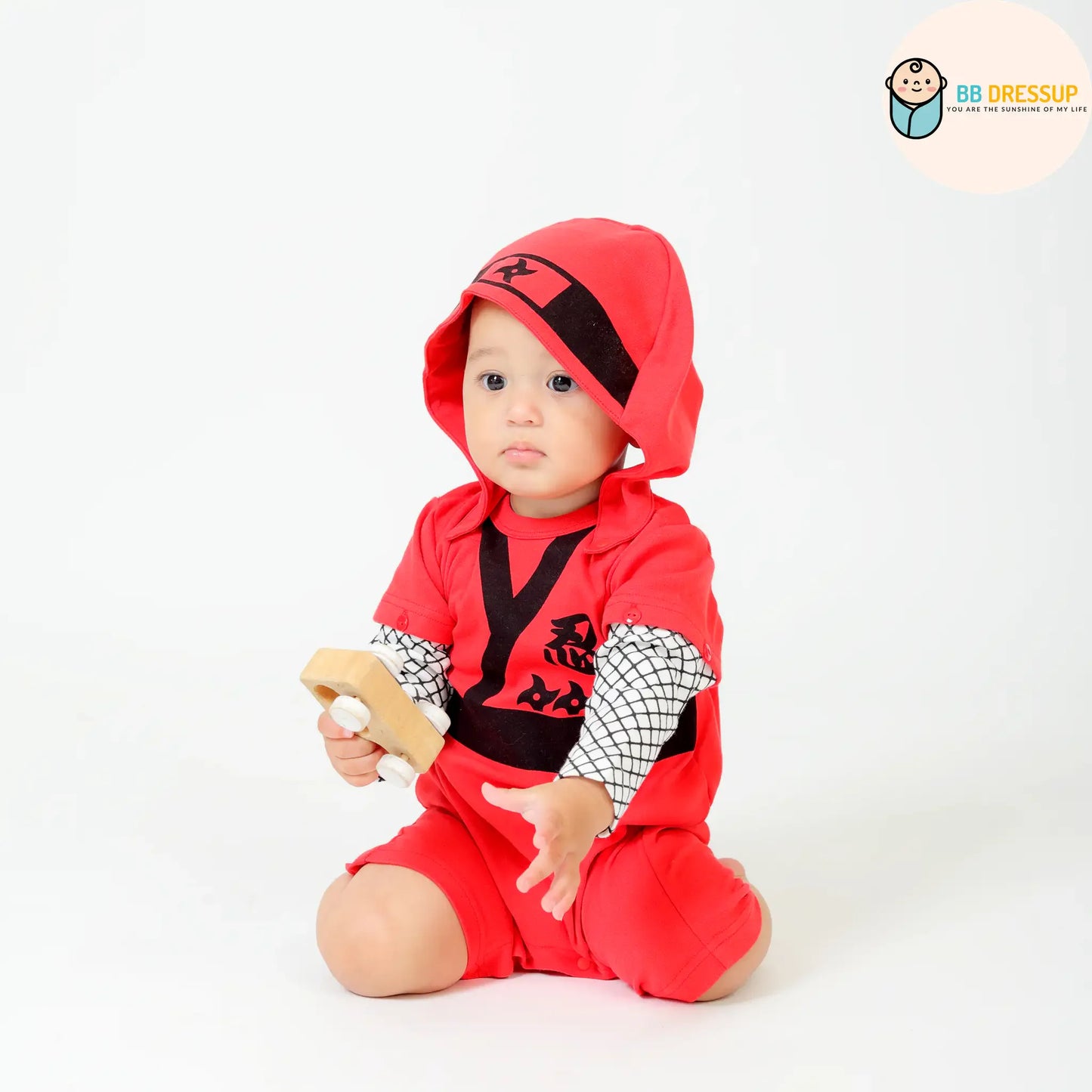 [現貨] 日本直送 Aenak 嬰兒紅色忍者造型連帽連身衣 - BB Dressup
