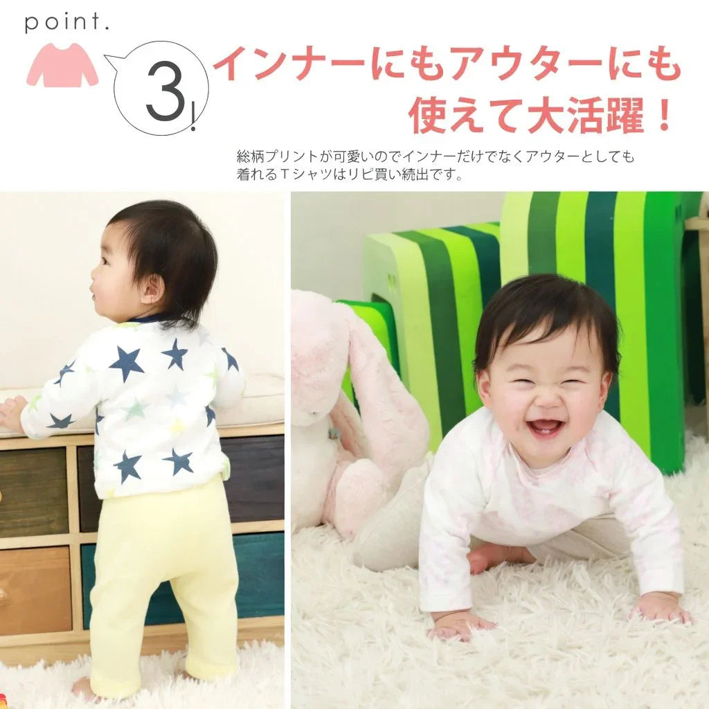 [現貨] 日本直送 Aenak 初生嬰兒 100%全棉粉紅小花長袖厚身上衣 (80-90cm) - BB Dressup
