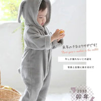 [現貨] 日本直送 Aenak 初生嬰兒 灰色兔仔造型長袖連身衣 (60-90cm) - BB Dressup