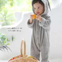 [現貨] 日本直送 Aenak 初生嬰兒 灰色兔仔造型長袖連身衣 (60-90cm) - BB Dressup