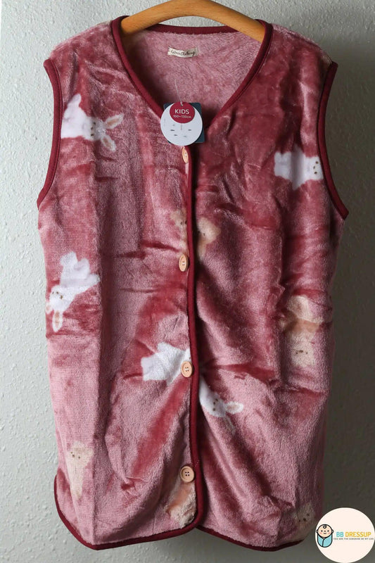 [現貨] 日本直送 アシスト 幼童粉紅色熊仔法蘭絨背心外套 (100-130cm) - BB Dressup