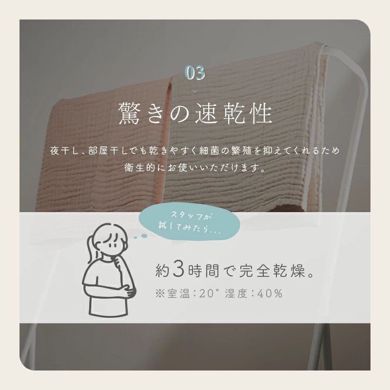 具備卓越吸水與速乾性能之6層純棉嬰兒被。