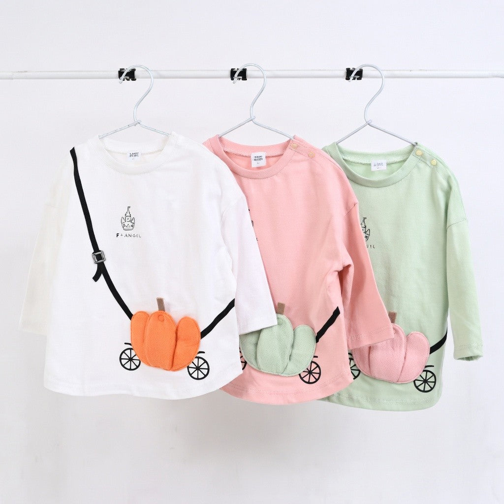 [現貨] 日本直送 Cheekroom 童裝 南瓜車 粉紅色 知育服T恤 (80-110cm) - BB Dressup