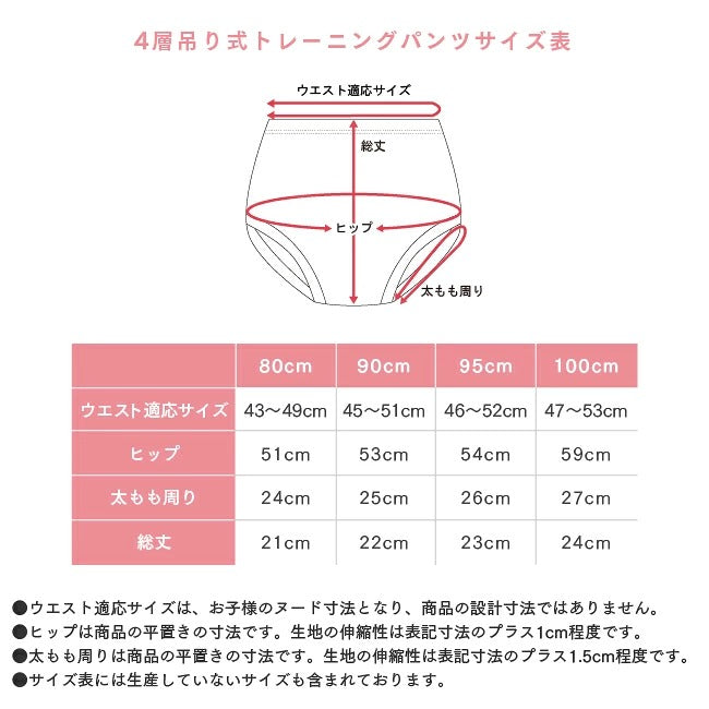 [現貨] 日本直送Chuckle Baby 粉紅色兒童如廁訓練練習褲四件裝 (4層吊掛式設計) 90-100cm