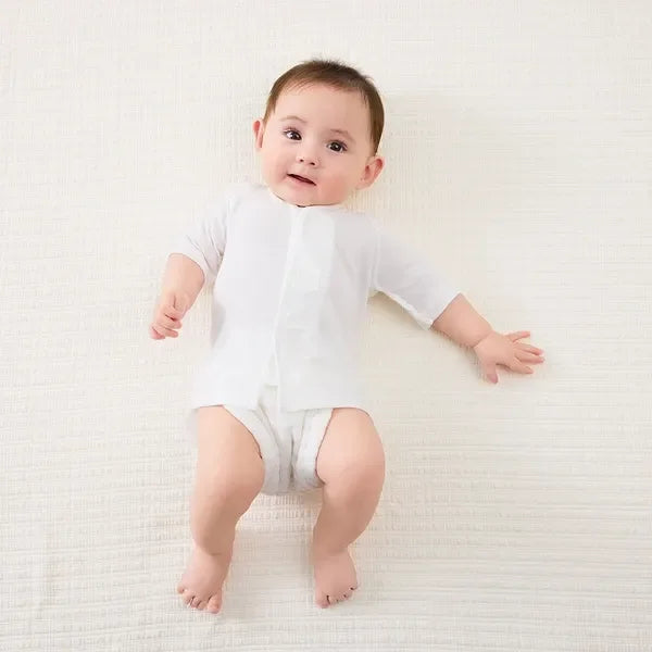 [現貨] 日本直送Combi Mini 初生嬰兒100%魔術貼純棉短袖上衣 (2件裝) (50-70cm) - BB Dressup