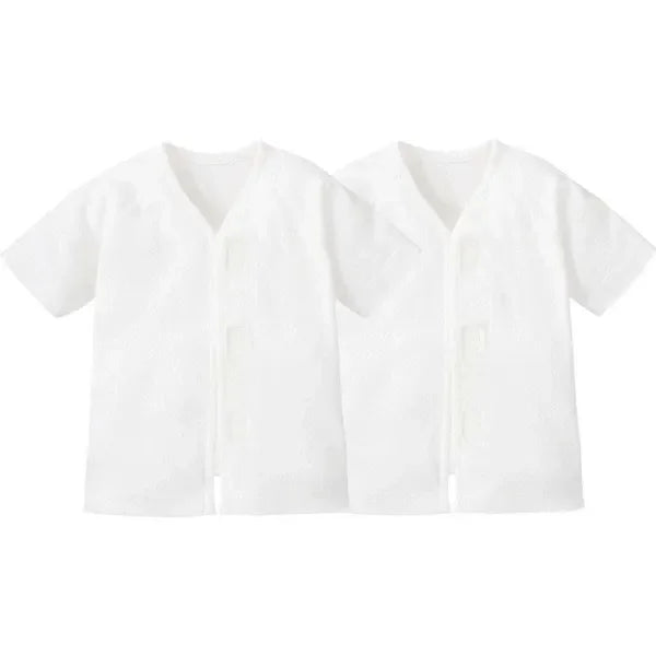 [現貨] 日本直送Combi Mini 初生嬰兒100%魔術貼純棉短袖上衣 (2件裝) (50-70cm) - BB Dressup
