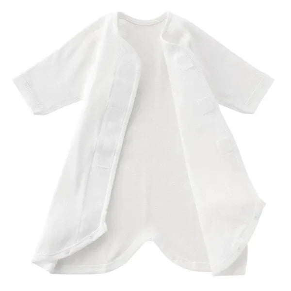 [現貨] 日本直送Combi Mini 初生嬰兒100%全棉魔術貼純白連身衣 (50-70cm) - BB Dressup
